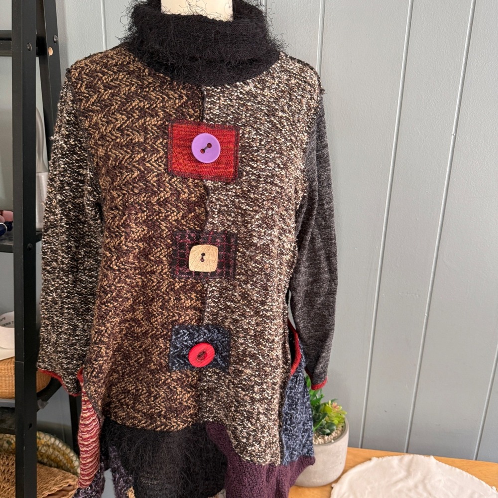 Hand Jive Wear Handmade Art Patchwork Sweater Womens XS Mixed Knit Lagenlook - Picture 6 of 10